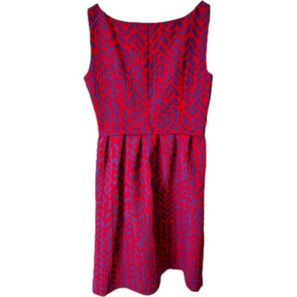 Moschino Sleeveless V-Neck Fit/Flare Dress - Red/Purple - 12 - Picture 2 of 12